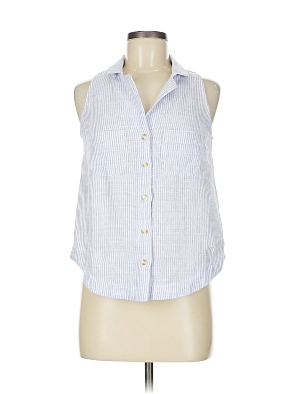 Anthropologie Light Blue & White Striped Sleeveless Button-Down Top
